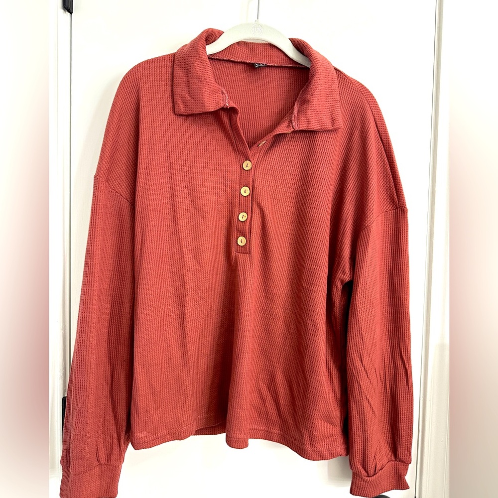 shein drop shoulder relaxed long sleeve - redwood